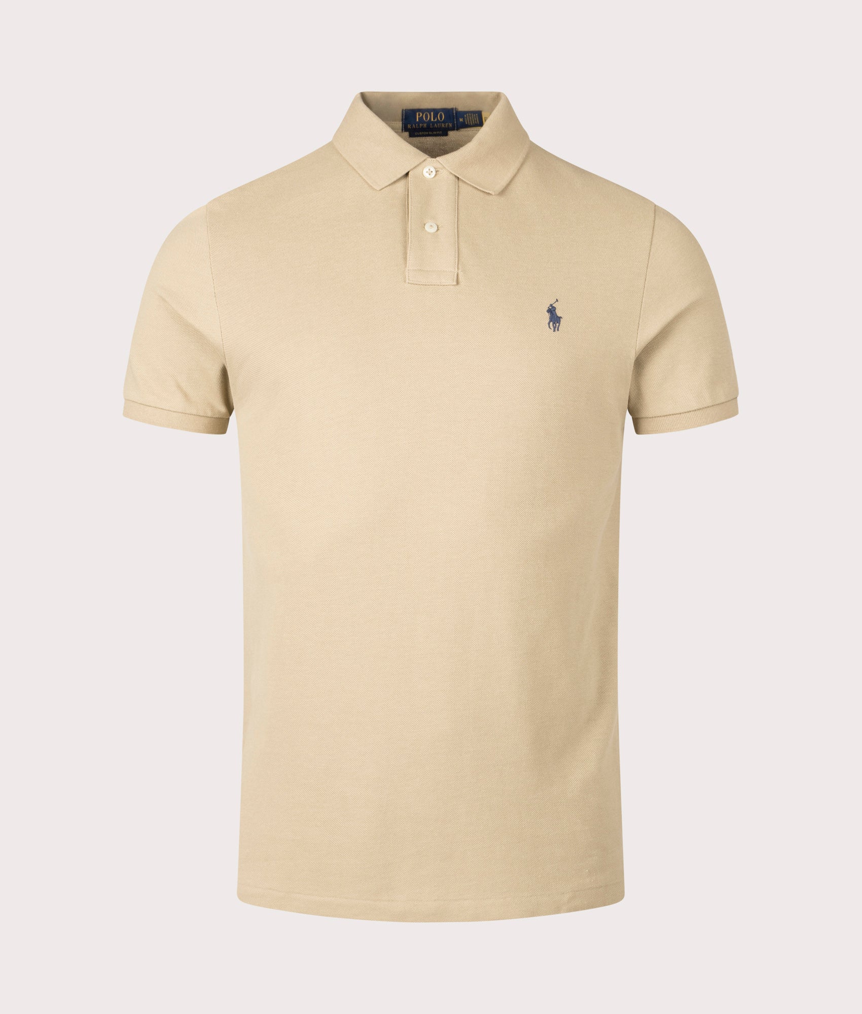 Custom Slim Fit Mesh Polo Shirt in Coastal Beige. 100% Cotton | Polo Ralph Lauren | Shot at EQVVS | Front shot 