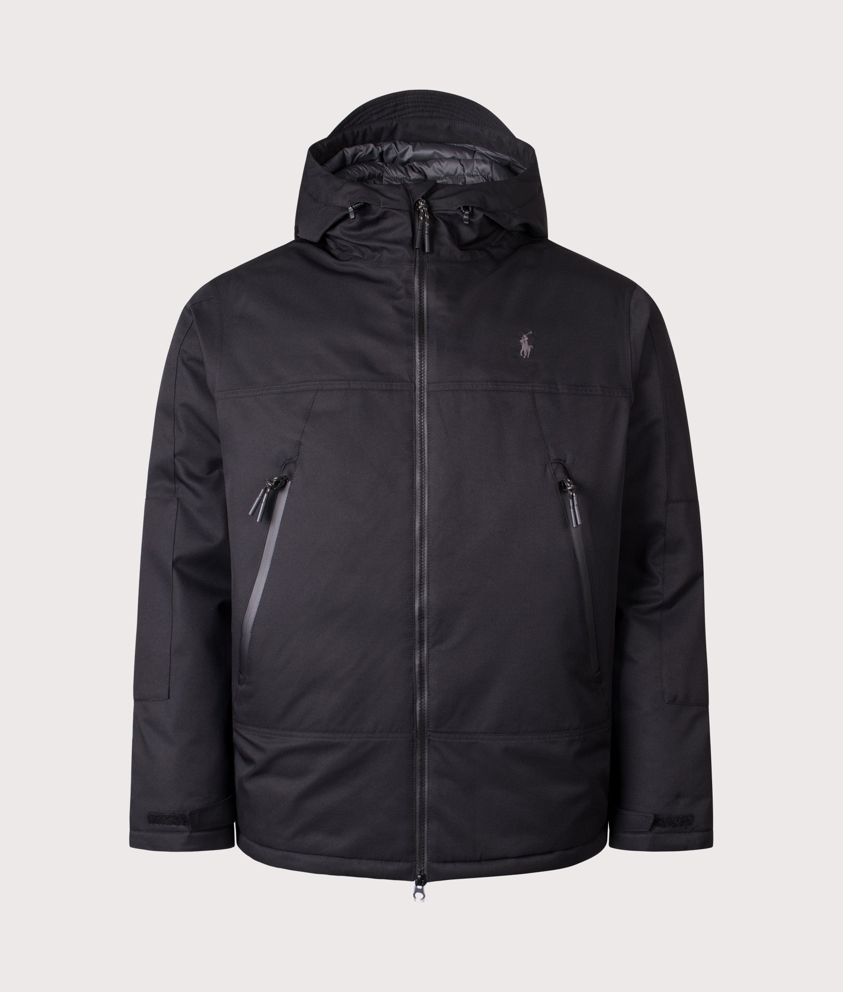 Insulated Hooded Windbreaker by Polo Ralph Lauren in Polo Black. Shot by EQVVS. Front shot.