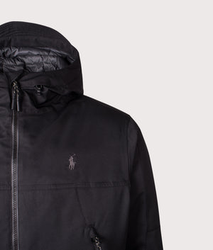 Insulated Hooded Windbreaker by Polo Ralph Lauren in Polo Black. Shot by EQVVS. Detail shot.