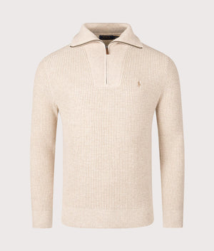 Waffle Knit Quarter Zip Jumper. Shot by EQVVS. Front open collar shot 