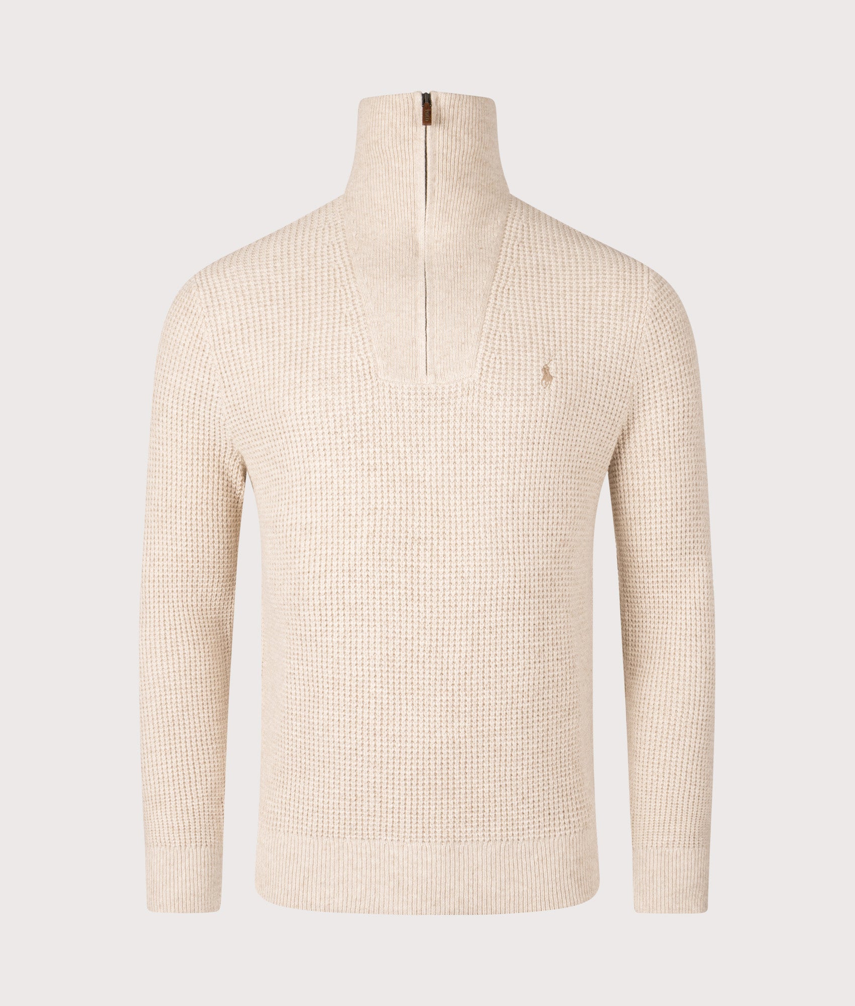 Waffle Knit Quarter Zip Jumper. Shot by EQVVS. Front shot.