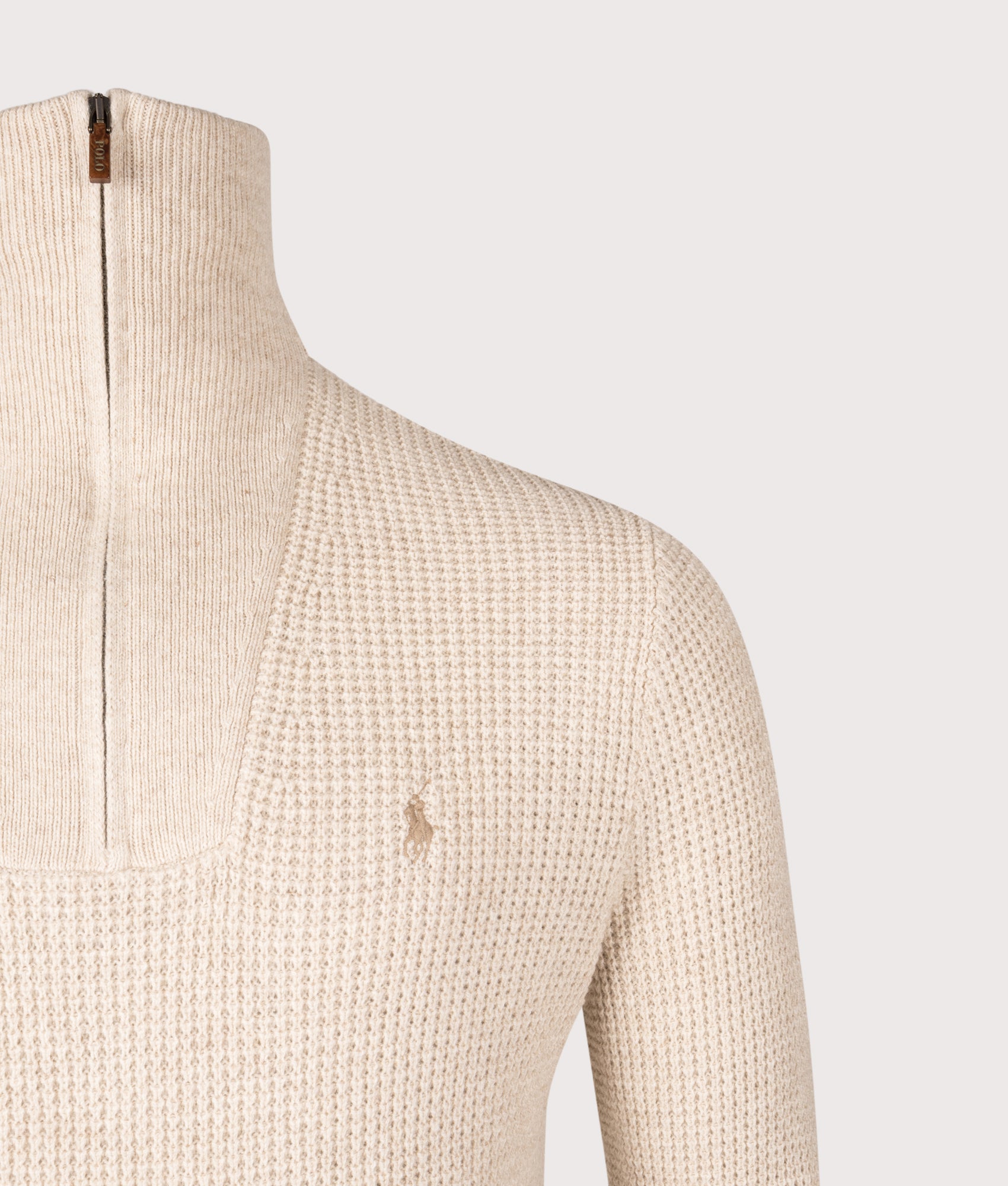 Waffle Knit Quarter Zip Jumper. Shot by EQVVS. Detail shot.