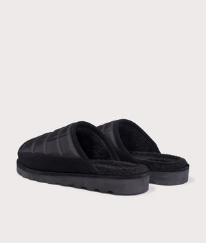 Polo Ralph Lauren Reade Suede-Trim Quilted Scuff II Slippers in 001 Black/Cream PP at EQVVS Menswear. Back Shot. 