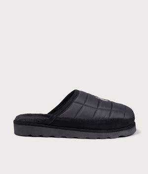 Polo Ralph Lauren Reade Suede-Trim Quilted Scuff II Slippers in 001 Black/Cream PP at EQVVS Menswear. Side Shot.