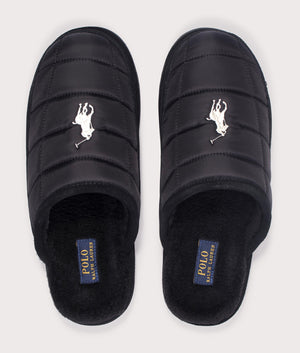 Polo Ralph Lauren Reade Suede-Trim Quilted Scuff II Slippers in 001 Black/Cream PP at EQVVS Menswear. above Shot.