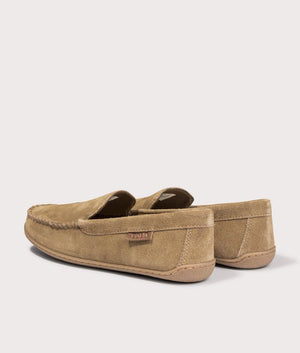 Polo Ralph Lauren Brenan Suede Slippers in 001 Snuff Suede/ Navy pp at EQVVS Menswear. Back Shot.