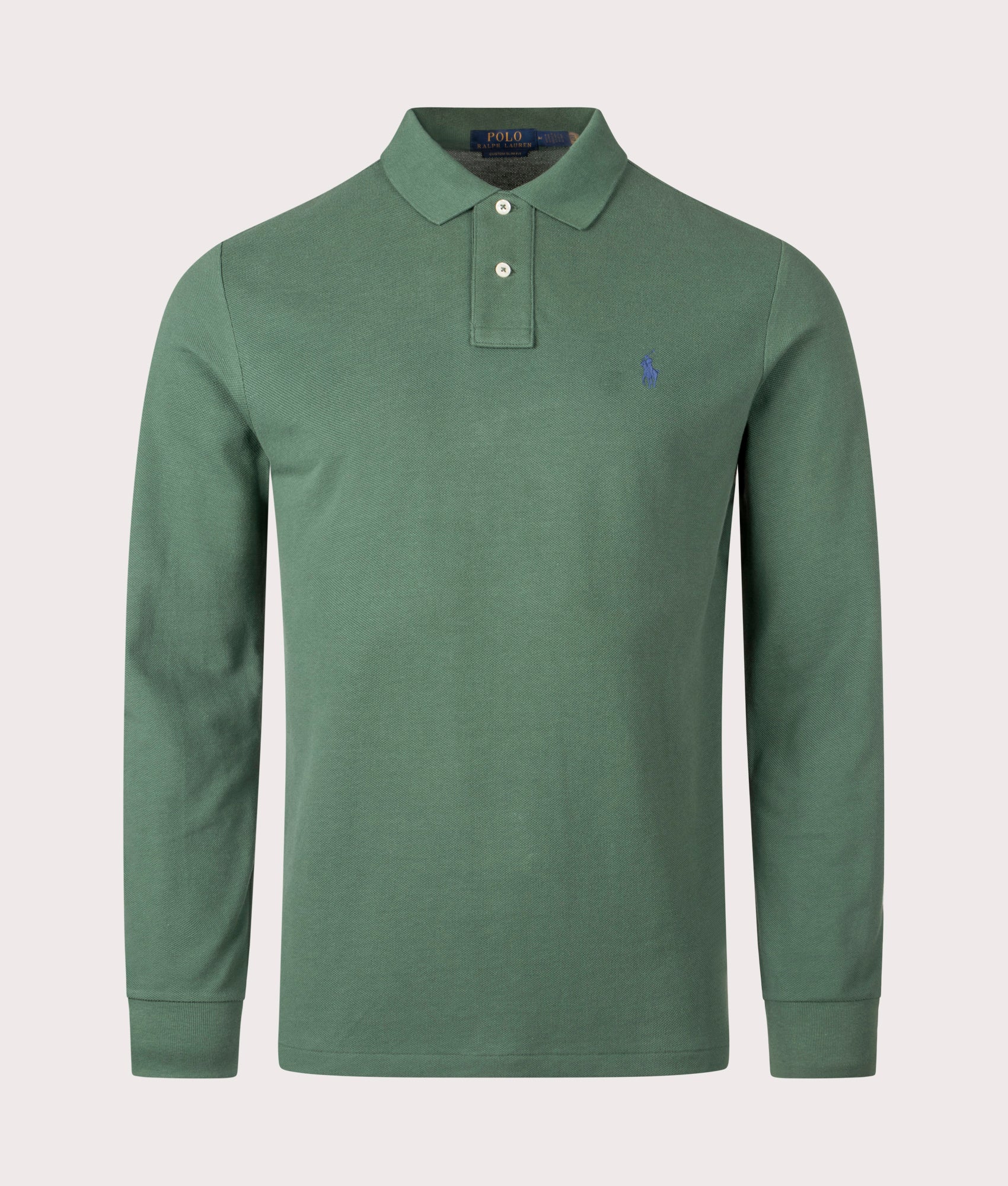 Custom Slim Fit Long Sleeve Polo Shirt in Wahed Forest . 100% Cotton | Polo Ralph Lauren | Shot at EQVVS | Front shot
