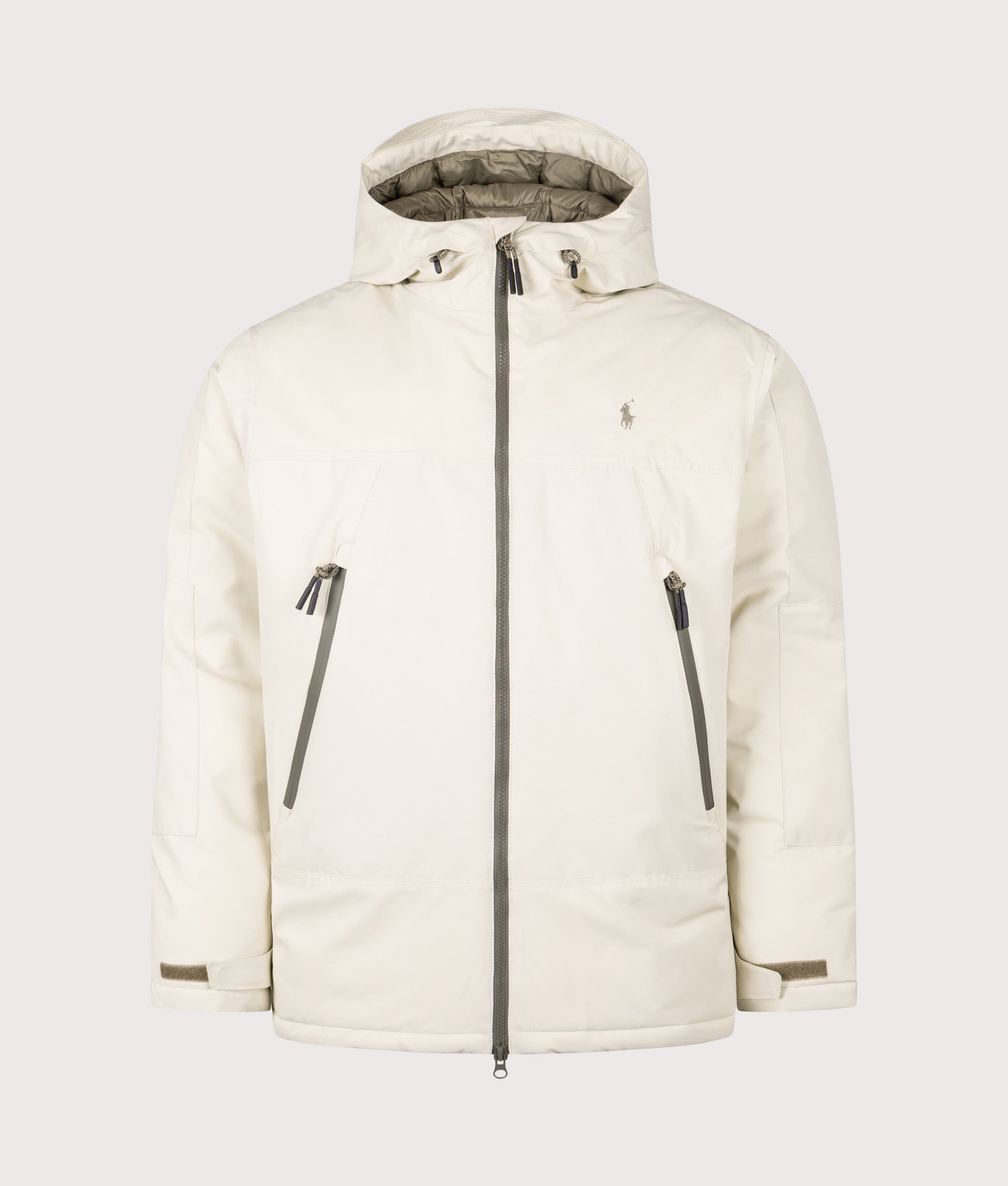Polo Ralph Lauren Insulated Hooded Windbreaker in Basic Sand at EQVVS Menswear. Front shot.