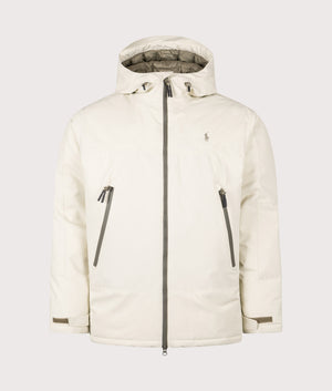 Insulated Hooded Windbreaker by Polo Ralph Lauren in Basic Sand. Shot by EQVVS. Front shot.