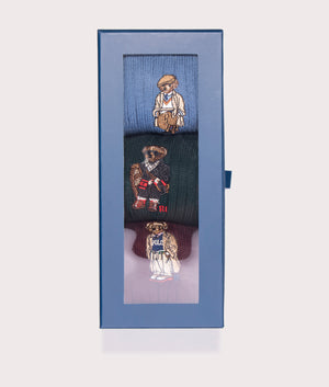 3 Pack of Polo Bear Crew Socks with Gift Box in Blue/Green/Wine | Polo Ralph Lauren | EQVVS | Gift box shot 