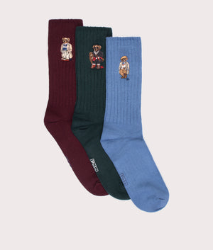 3 Pack of Polo Bear Crew Socks with Gift Box in Blue/Green/Wine | Polo Ralph Lauren | EQVVS | Side shot 