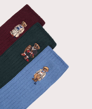 3 Pack of Polo Bear Crew Socks with Gift Box in Blue/Green/Wine | Polo Ralph Lauren | EQVVS | Detail shot 