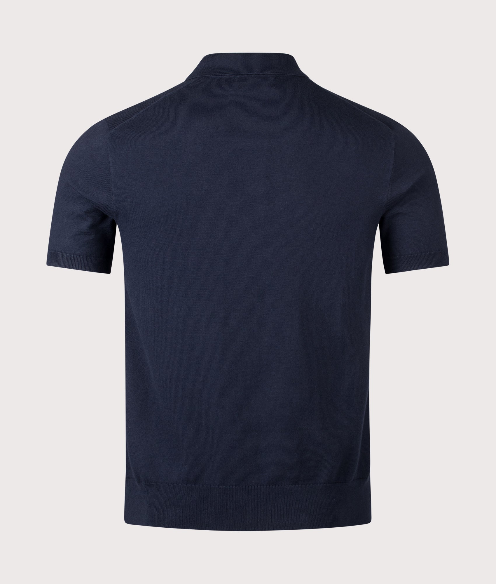 Polo Ralph Lauren Cotton Knitted Polo Shirt in Hunter Navy at EQVVS Menswear. Back shot.