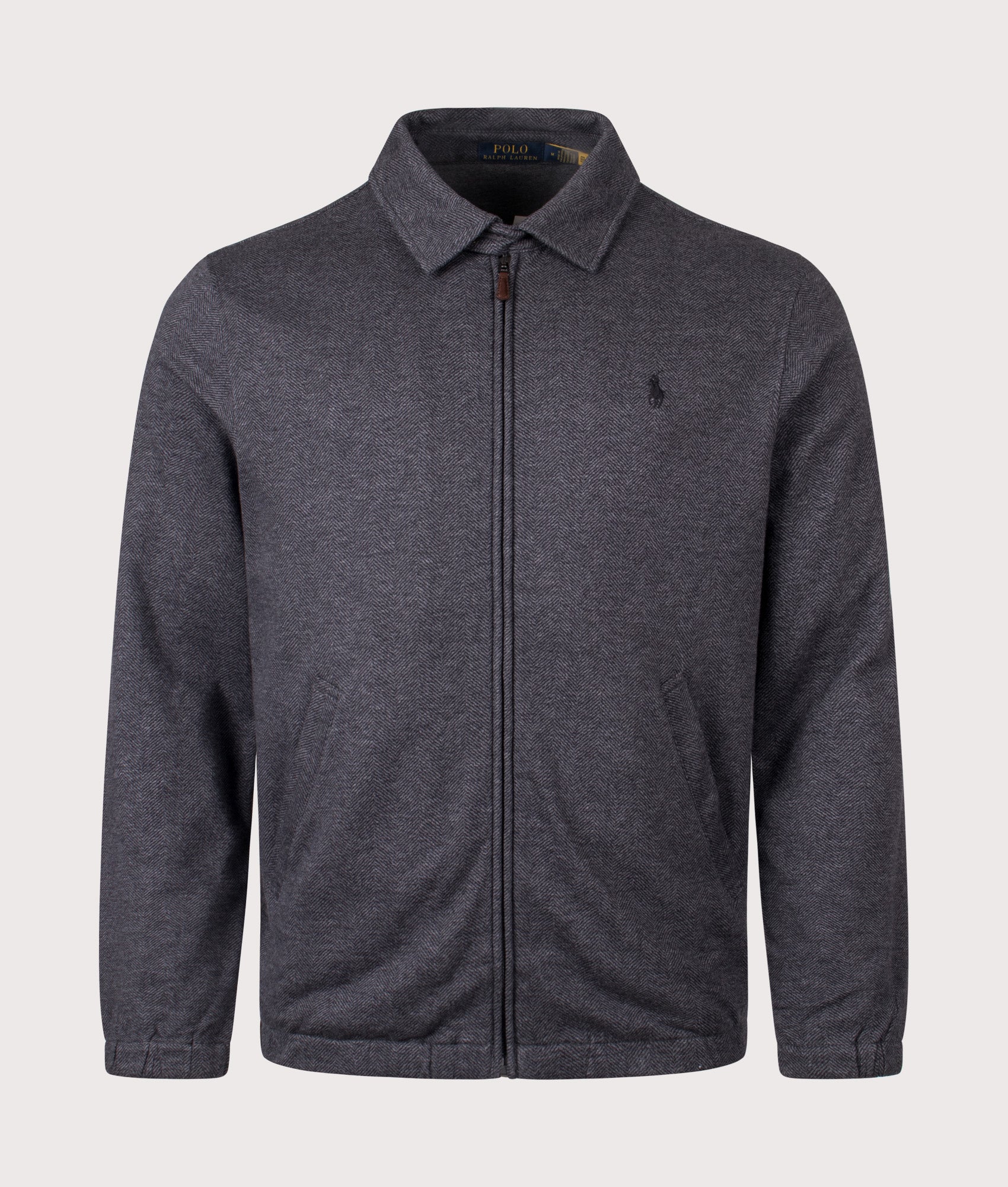 Polo Ralph Lauren Herringbone Jersey Bomber Jacket in Barclay Heather Herringbone at EQVVS Menswear. Front shot.