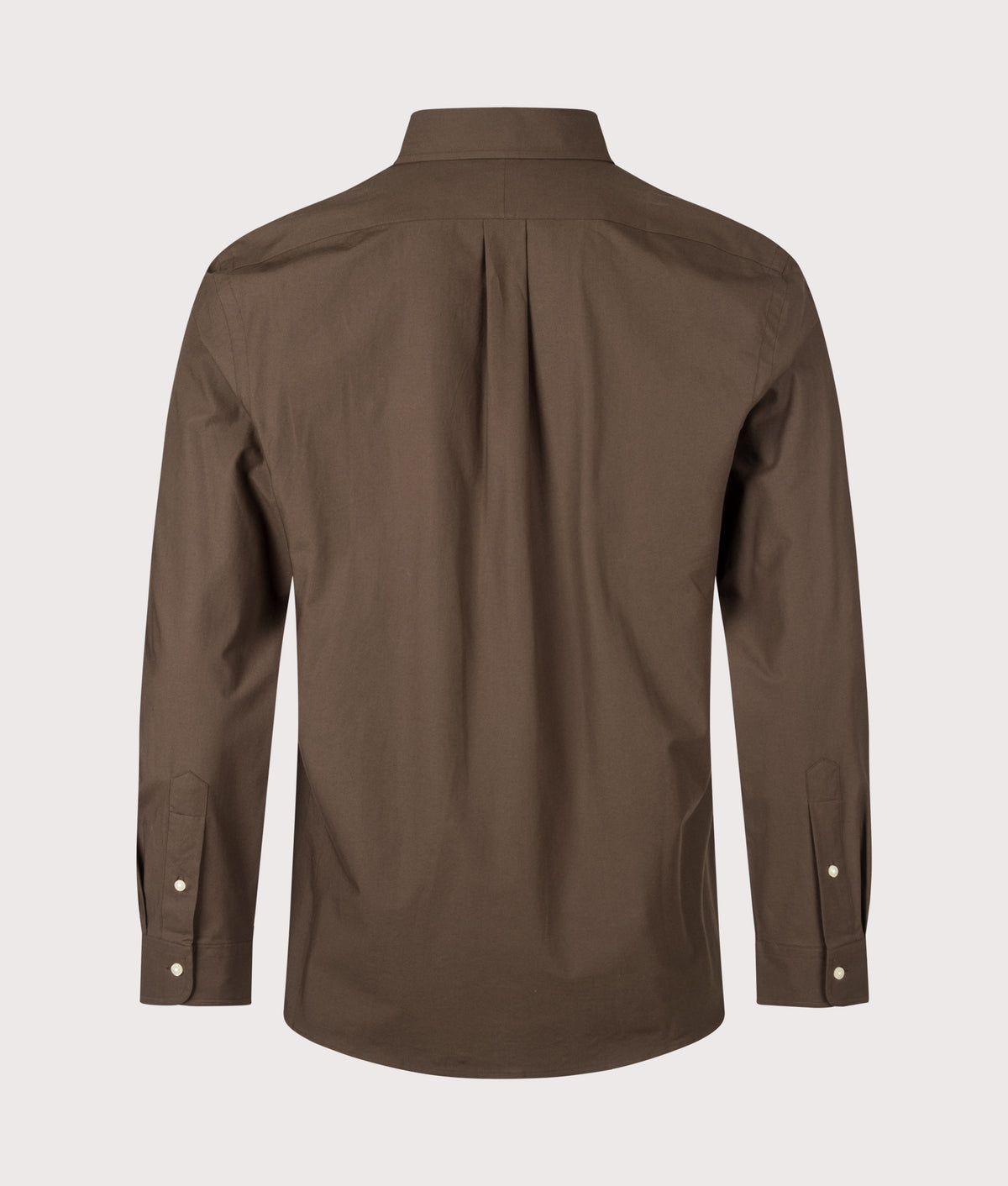 Polo Ralph Lauren Custom Fit Stretch Poplin Shirt in Nutmeg Brown at EQVVS Menswear. Back shot.