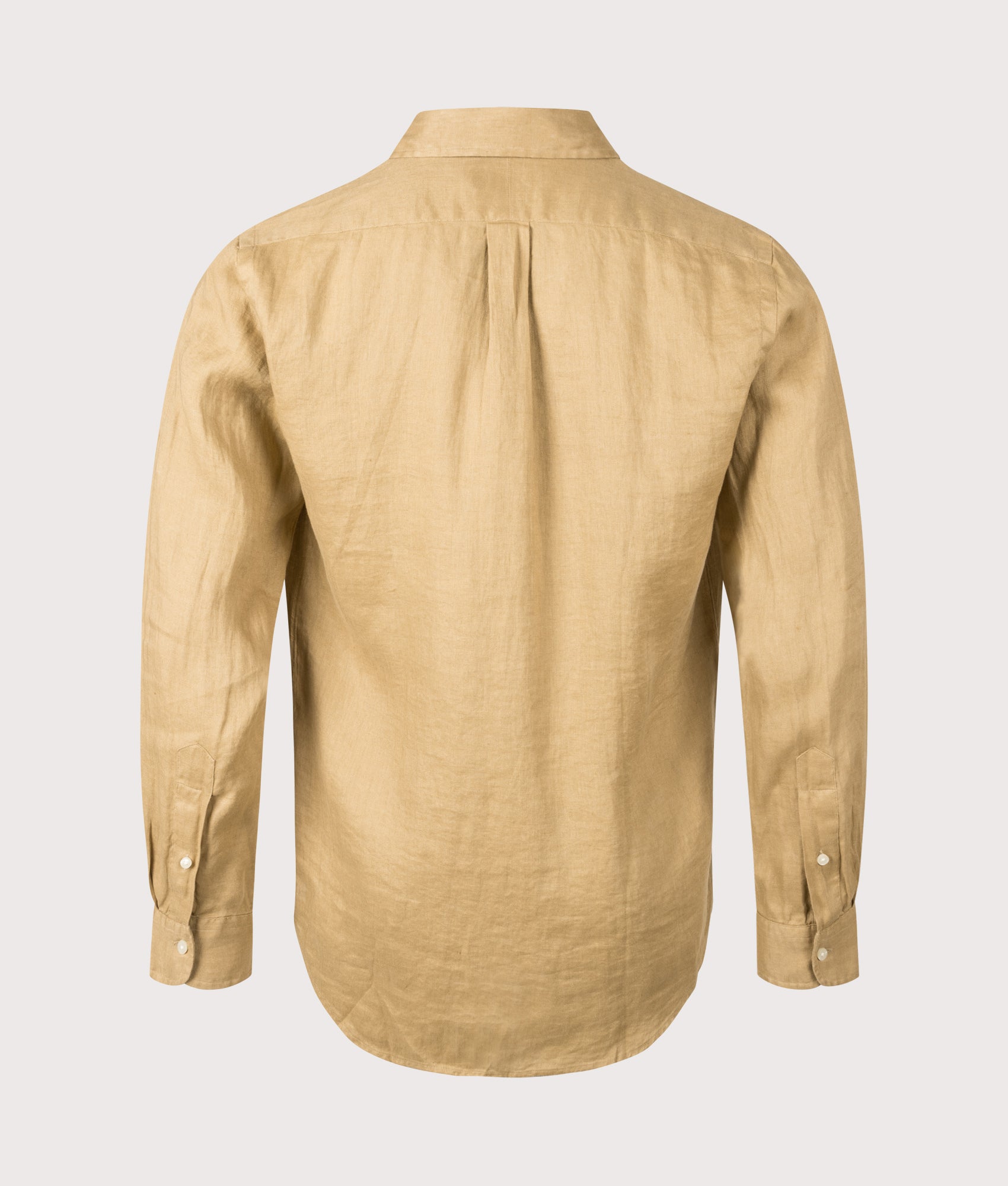 Polo Ralph Lauren Custom Fit Linen Shirt in Cafe Tan at EQVVS Menswear. Back shot.