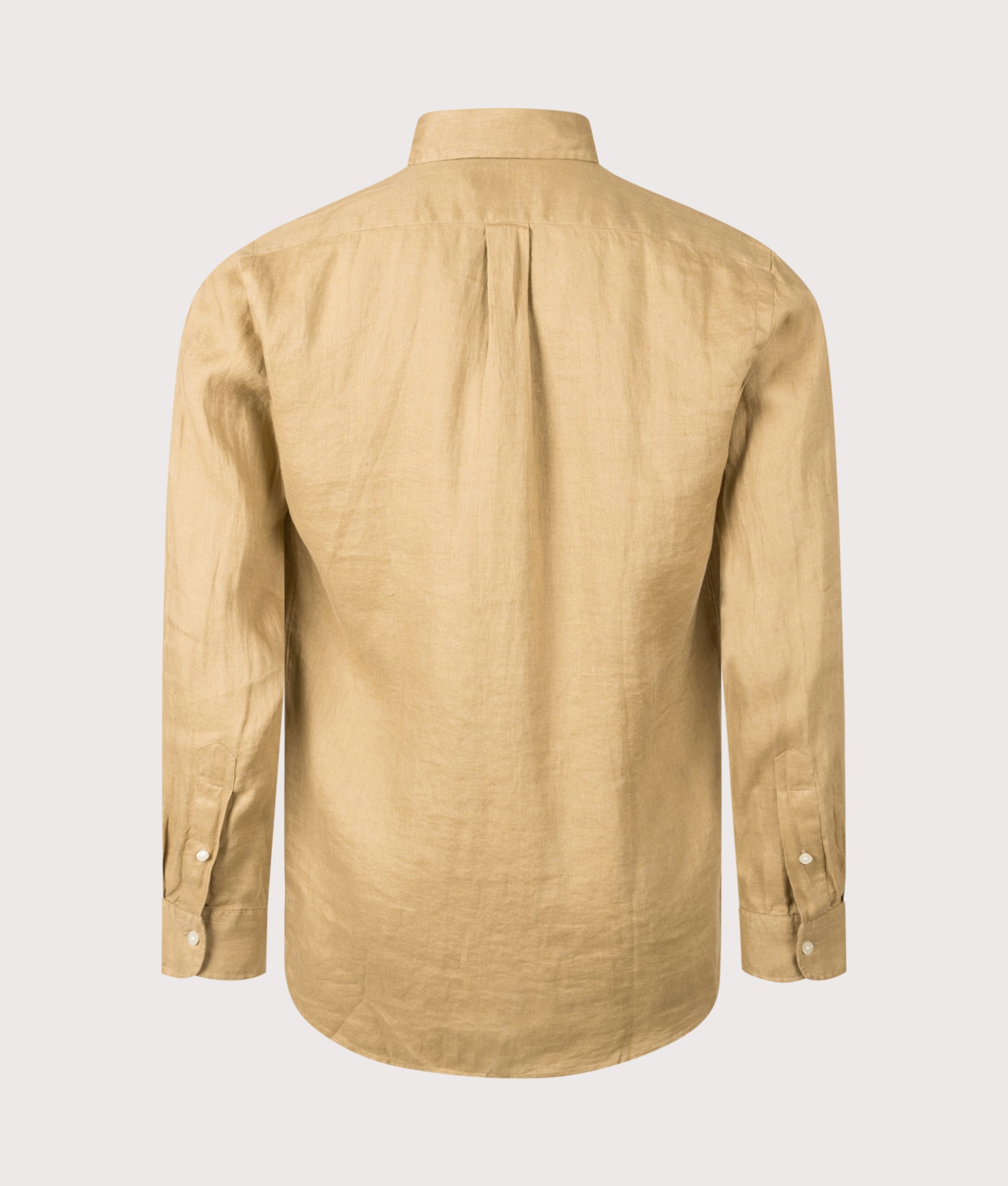 Polo Ralph Lauren Custom Fit Linen Shirt in Cafe Tan at EQVVS Menswear. Back shot.