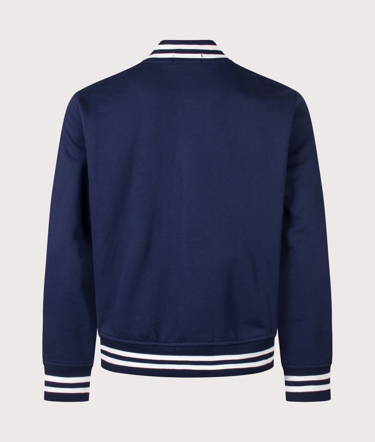 Polo Ralph Lauren Classic Fit Big Pony Fleece Baseball Jacket in Newport Navy at EQVVS Menswear. Back shot.