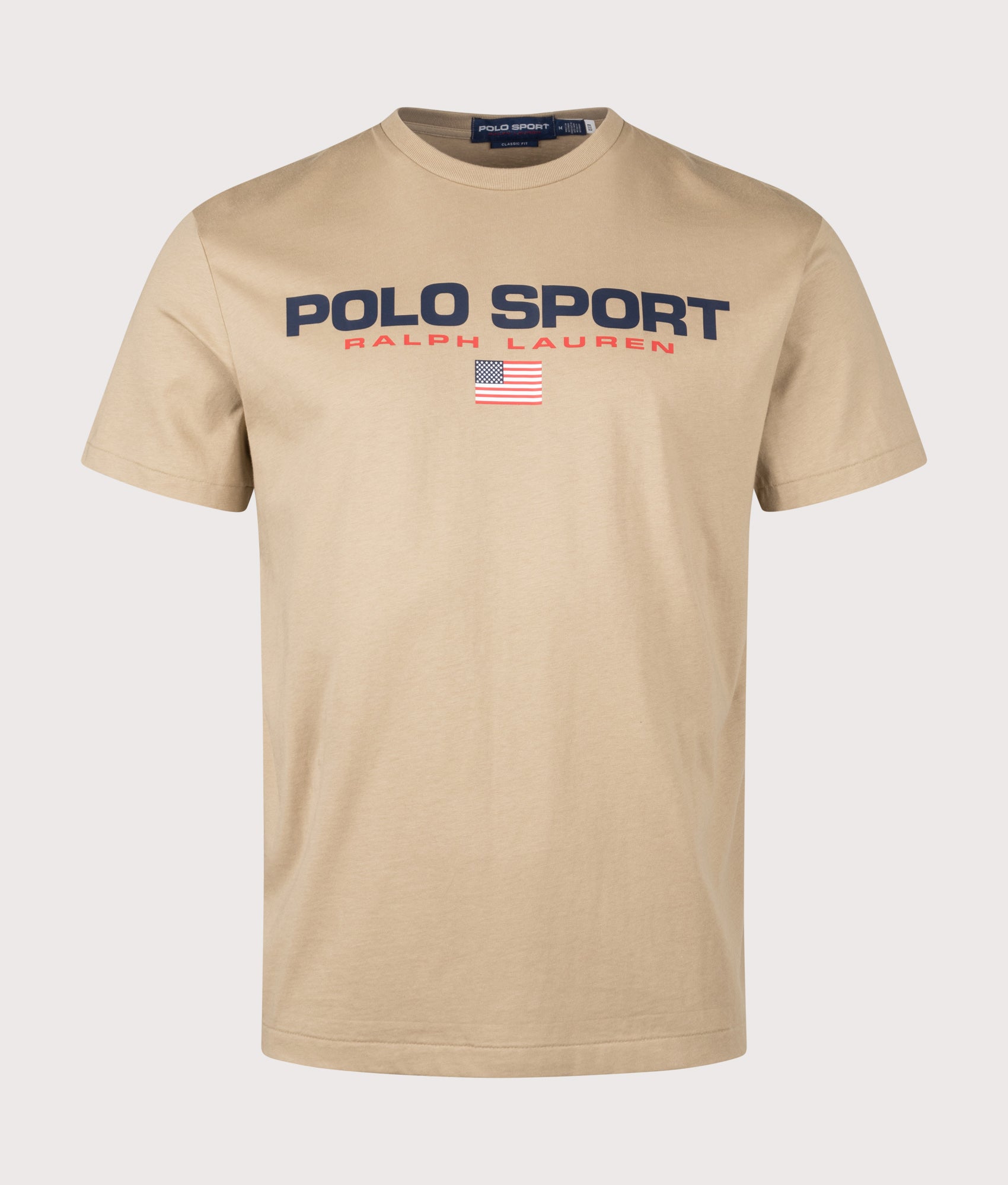 Polo Ralph Lauren Classic Fit Polo Sport T-Shirt in Vintage Khaki at EQVVS Menswear. Front shot.