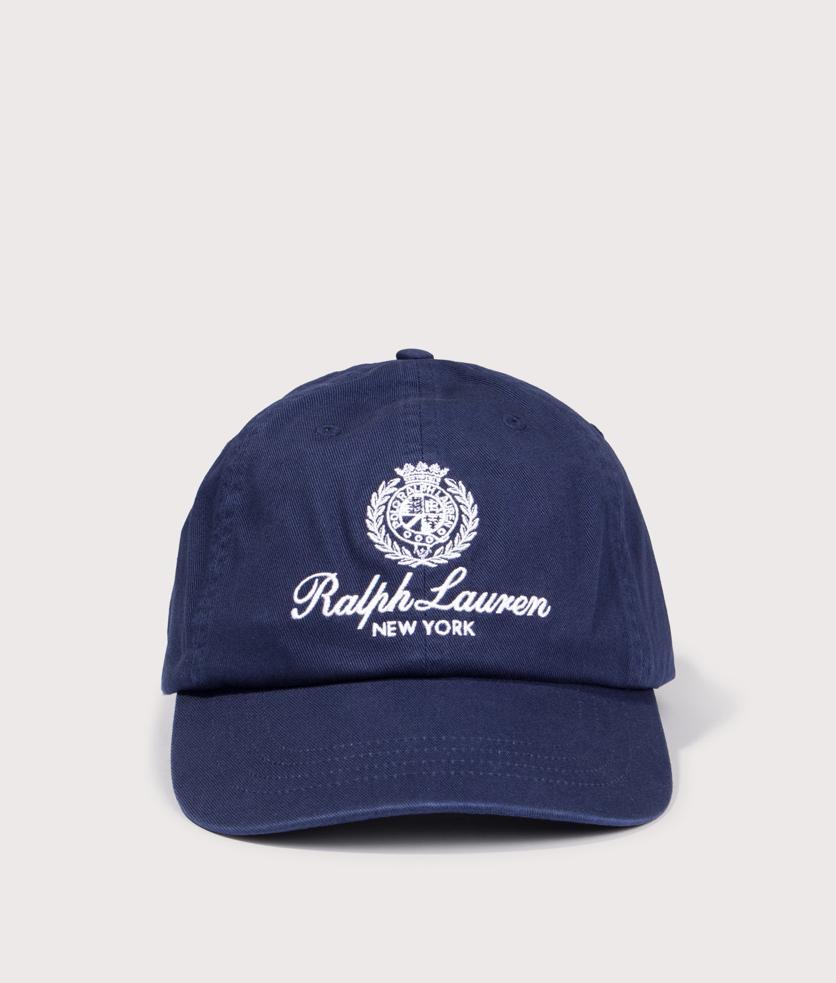 Polo Ralph Lauren Crest Embroidered Baseball Cap in Newport Navy at EQVVS Menswear. Front shot.