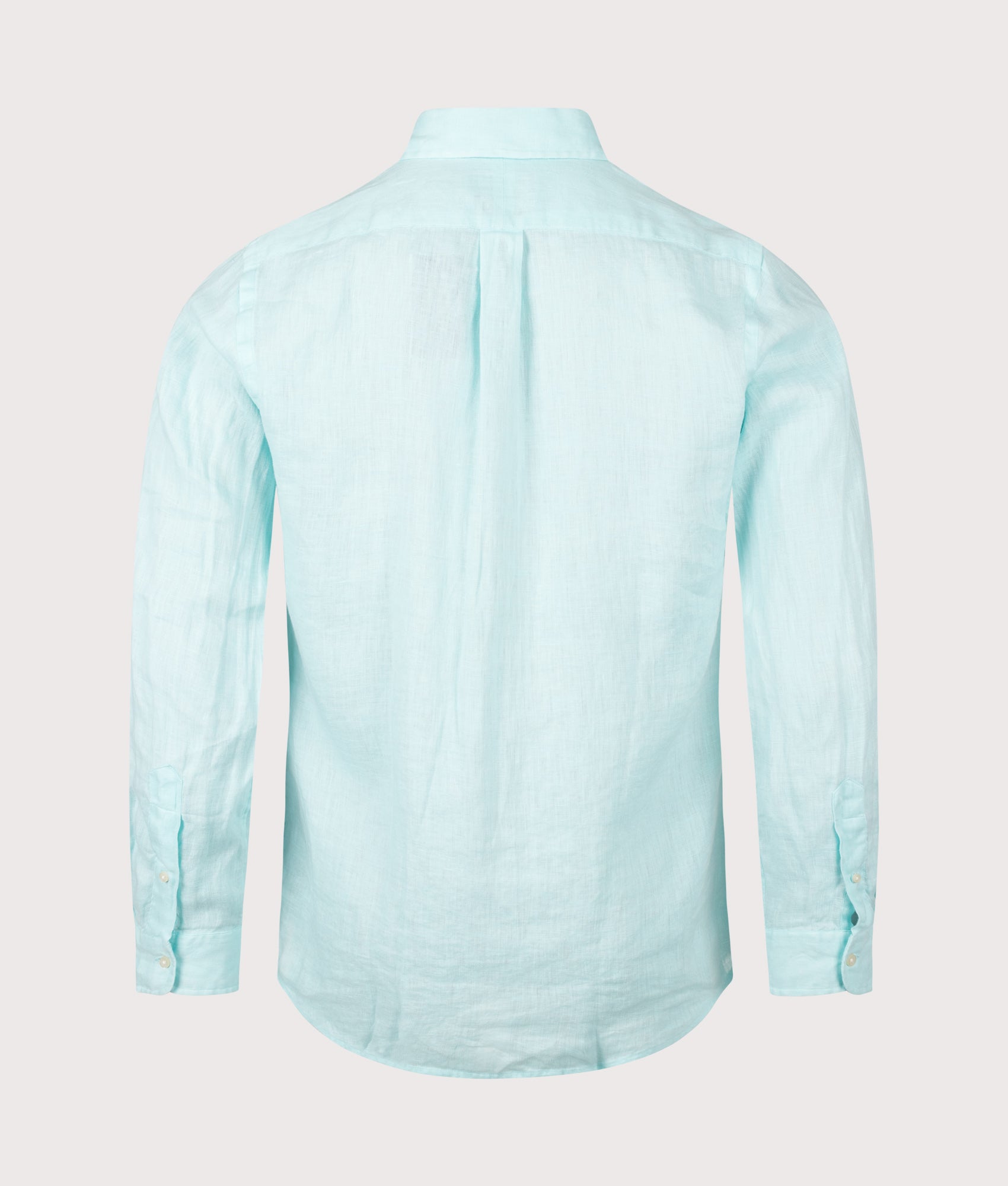 Polo Ralph Lauren Custom Fit Linen Shirt in New Aqua at EQVVS Menswear. Back shot.