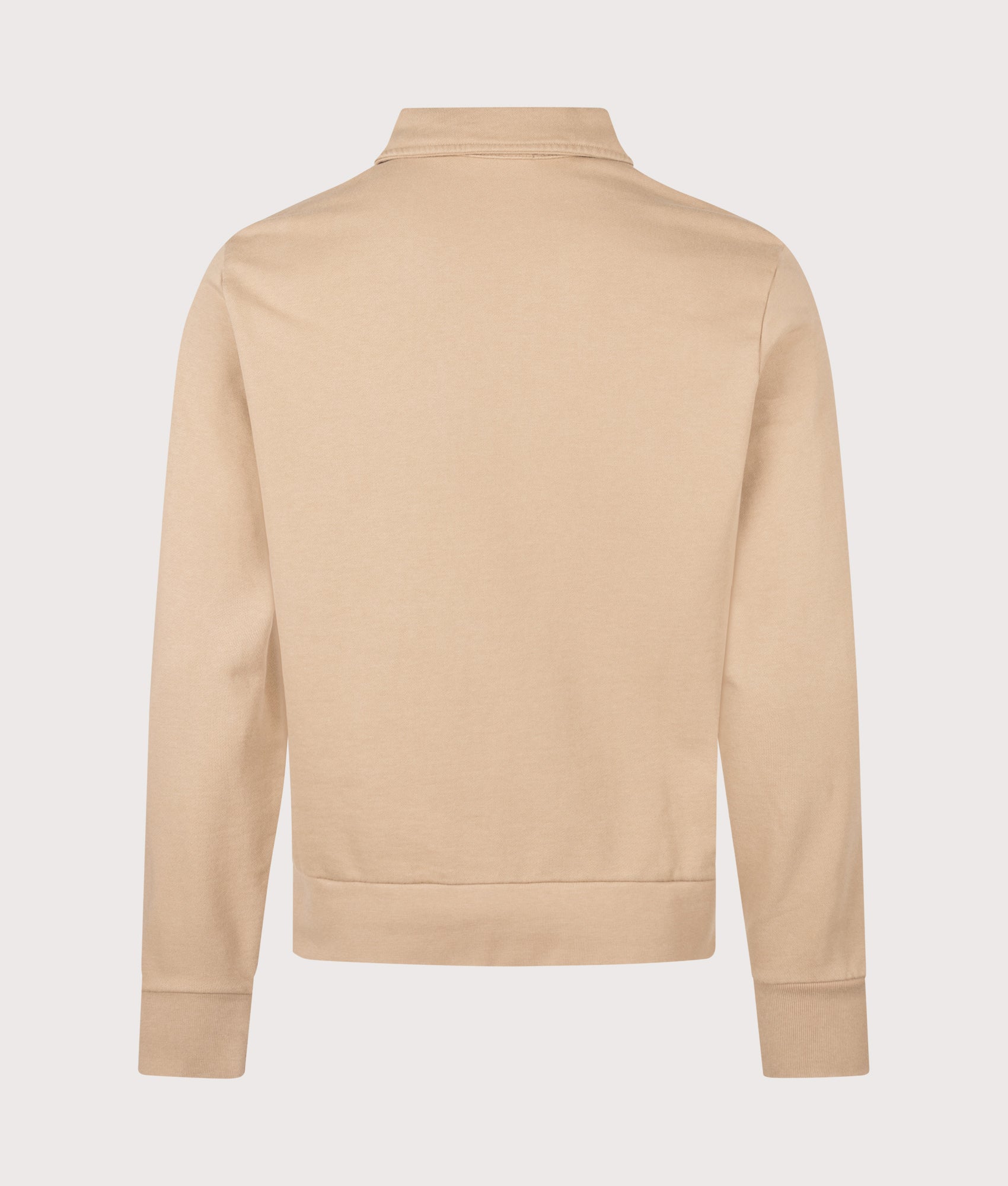 Polo Ralph Lauren Loopback Quarter Zip Sweatshirt in Vintage Khaki at EQVVS Menswear. Back shot.