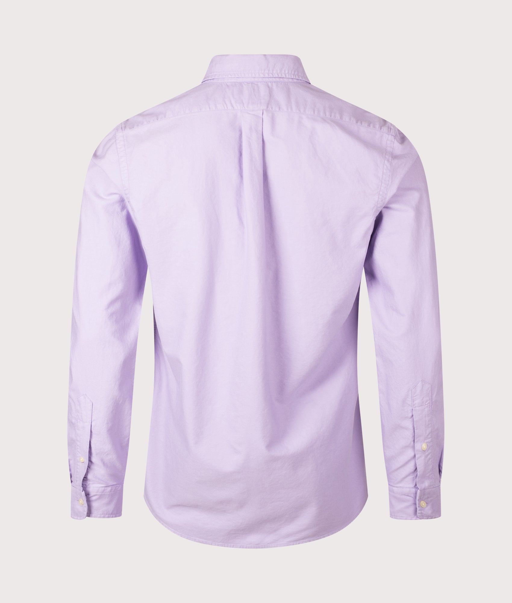 Polo Ralph Lauren Custom Fit Garment-Dyed Oxford Shirt in Powder Purple at EQVVS Menswear. Back shot.