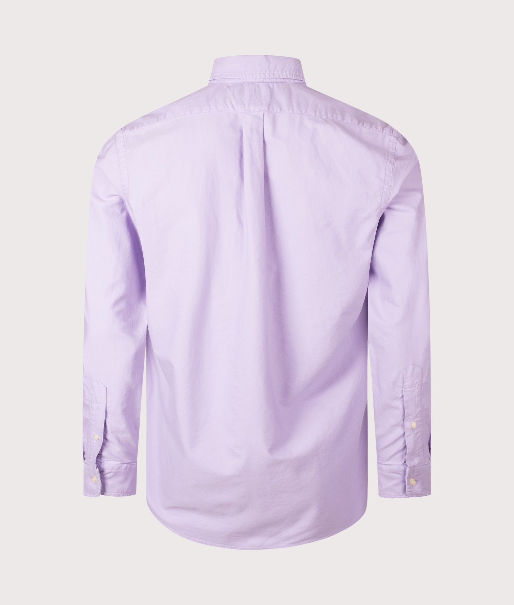 Polo Ralph Lauren Custom Fit Garment-Dyed Oxford Shirt in Powder Purple at EQVVS Menswear. Back shot.