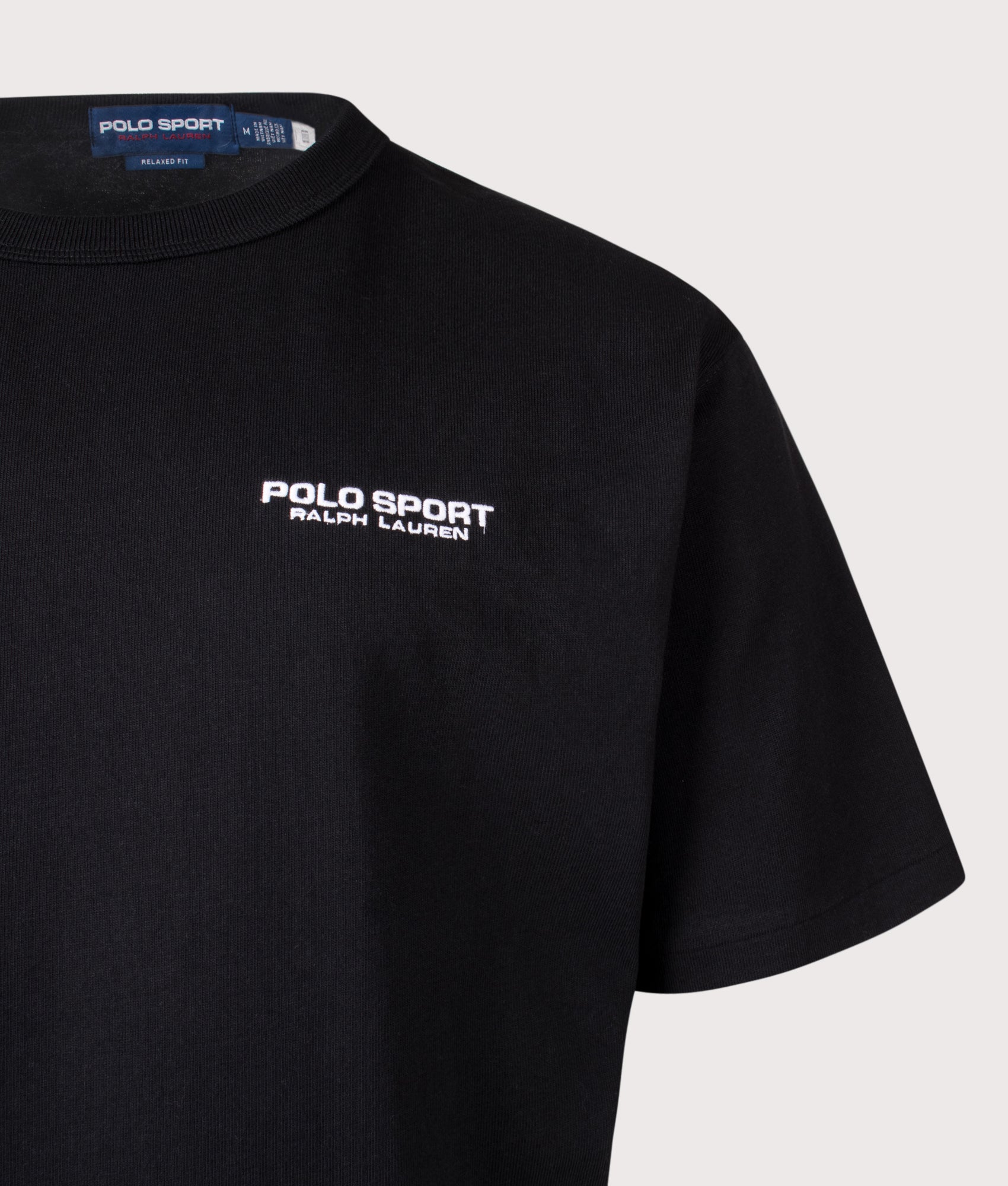 Polo Ralph Lauren Relaxed fit Polo Sport T-Shirt in Polo Black at EQVVS Menswear. Detail shot.