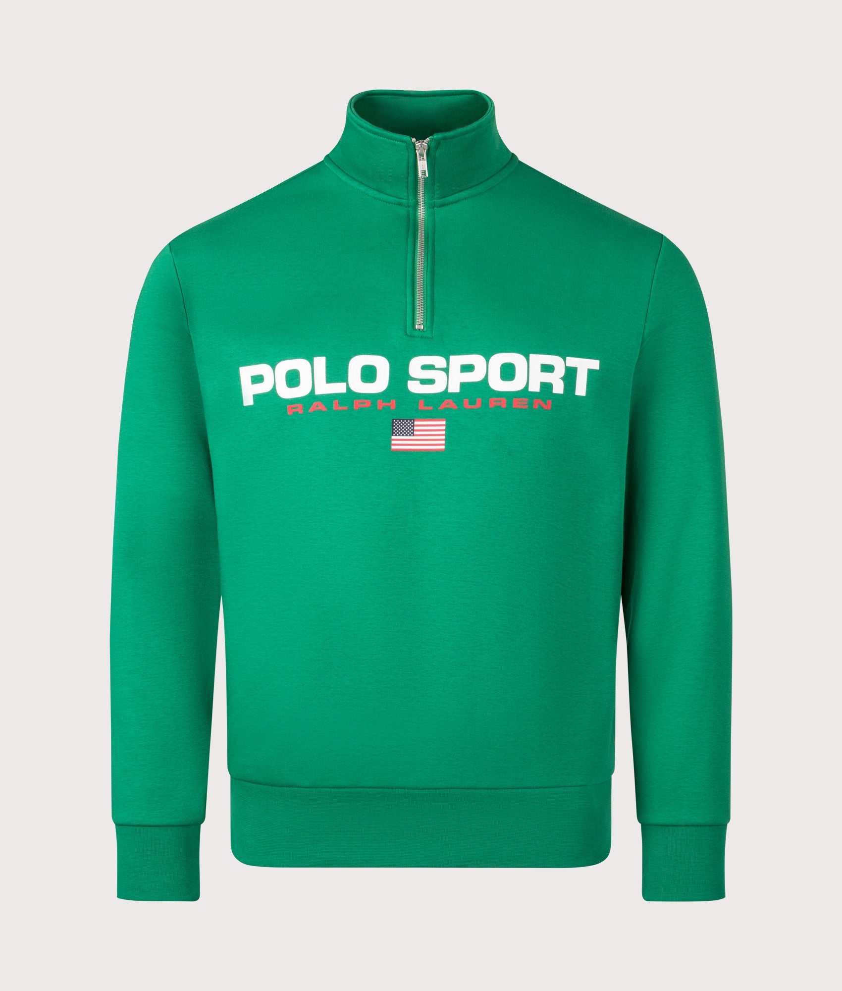 Polo Ralph Lauren Quarter Zip Polo Sport Sweatshirt in Erin Green at EQVVS Menswear. Front shot.