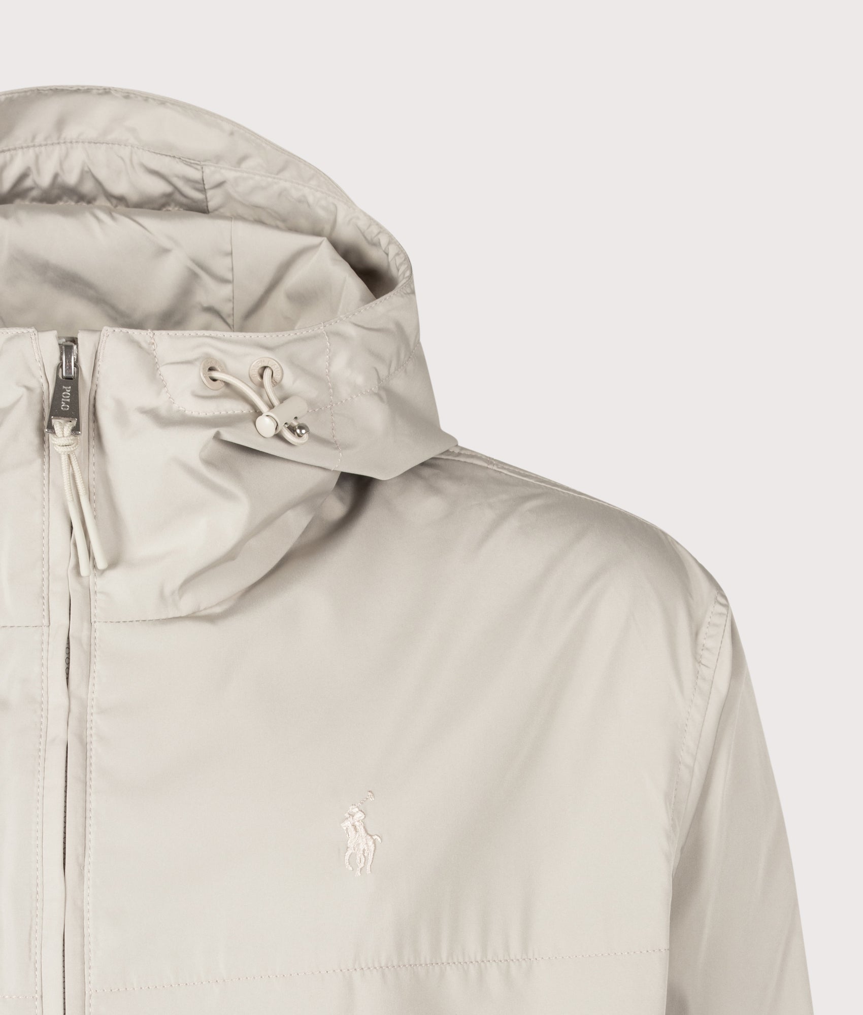 Polo Ralph Lauren Glenmoor Hooded Jacket in Classic Stone at EQVVS Menswear. Detail shot.
