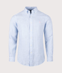 Custom Fit Striped Linen Shirt: 005 Blue White 