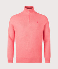 Mesh Knit Cotton Quarter Zip Jumper: 537 Cherry Pink Heather 