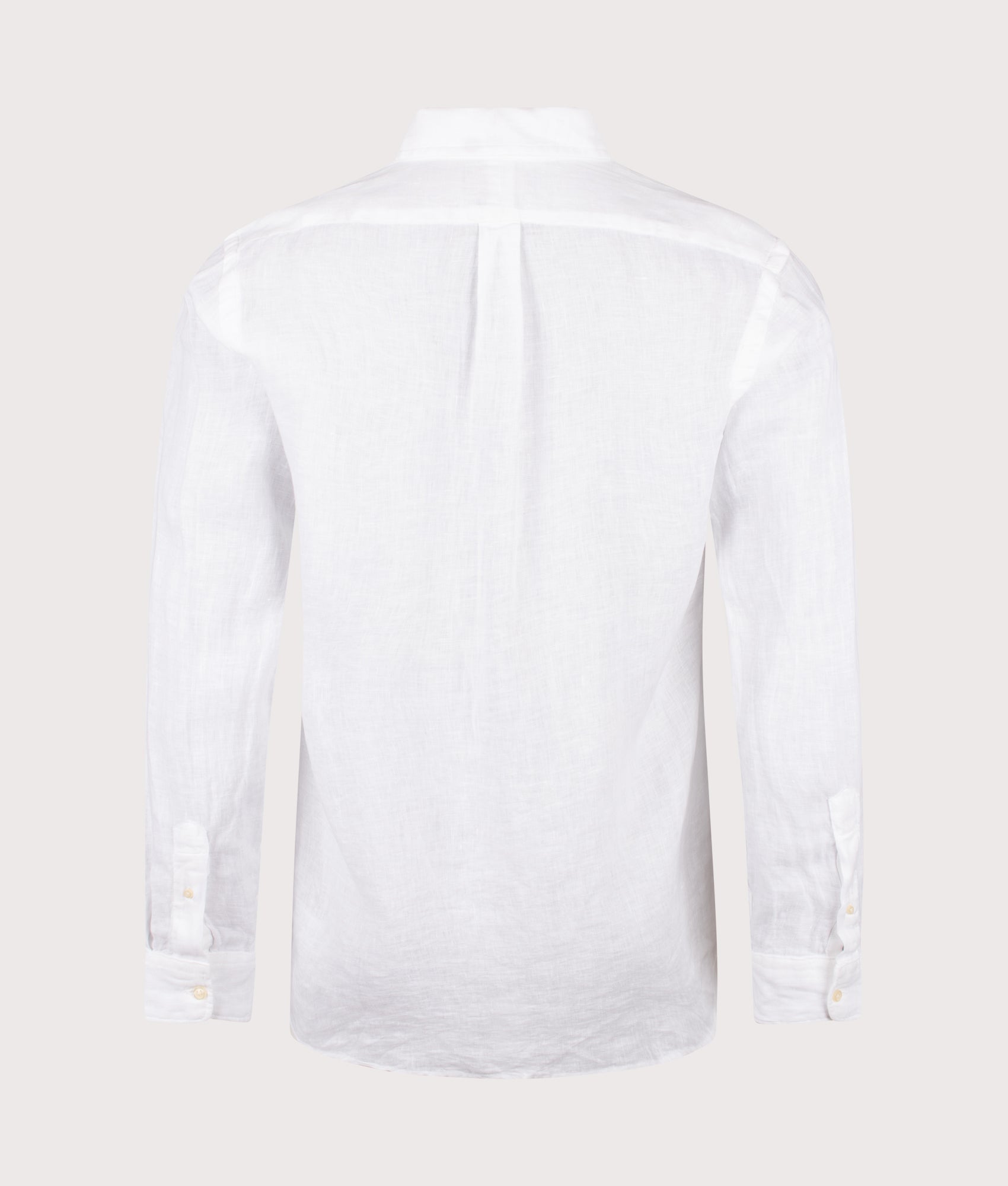 Polo Ralph Lauren Custom Fit Linen Shirt in White at EQVVS Menswear. Back shot.