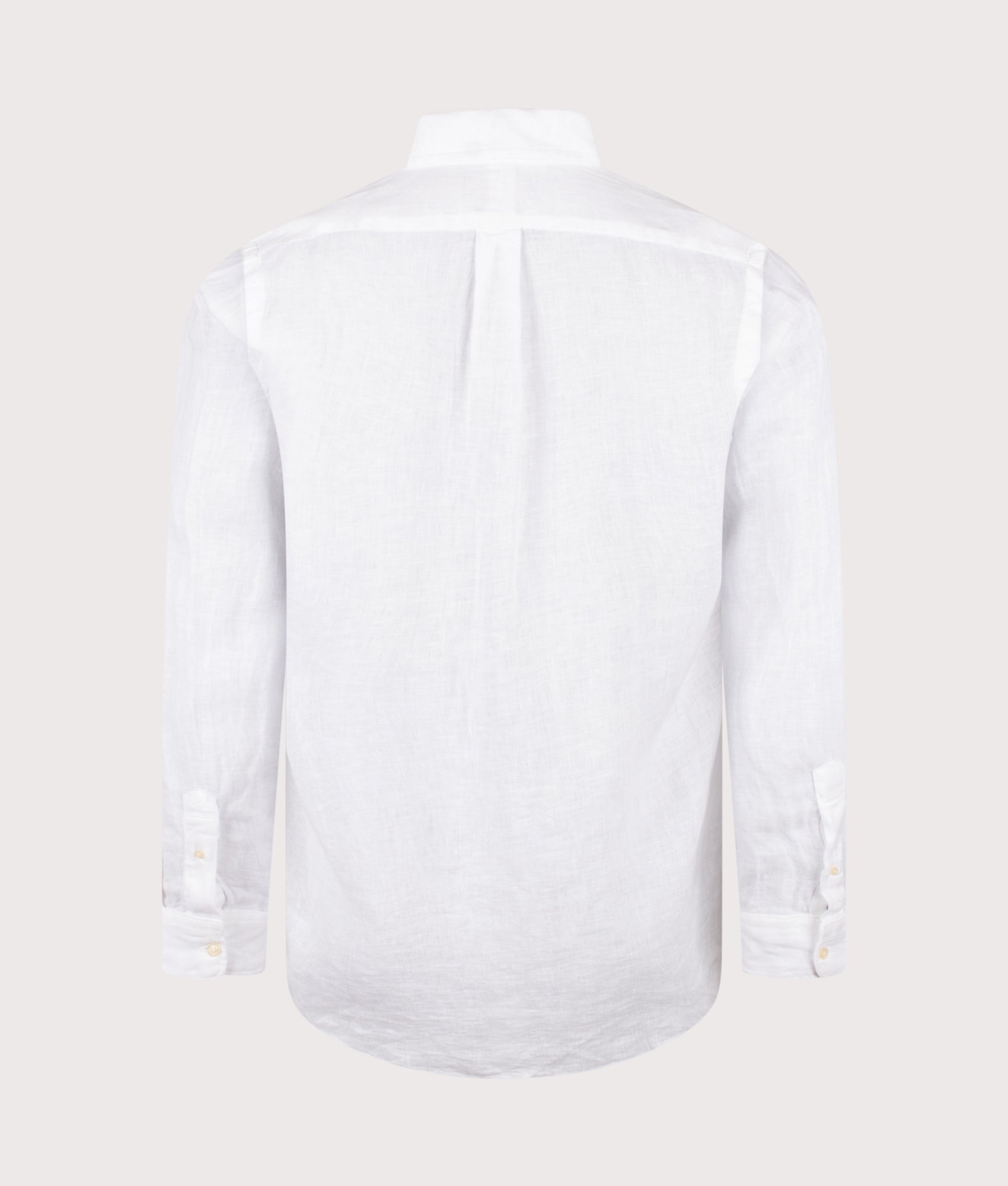 Polo Ralph Lauren Custom Fit Linen Shirt in White at EQVVS Menswear. Back shot.