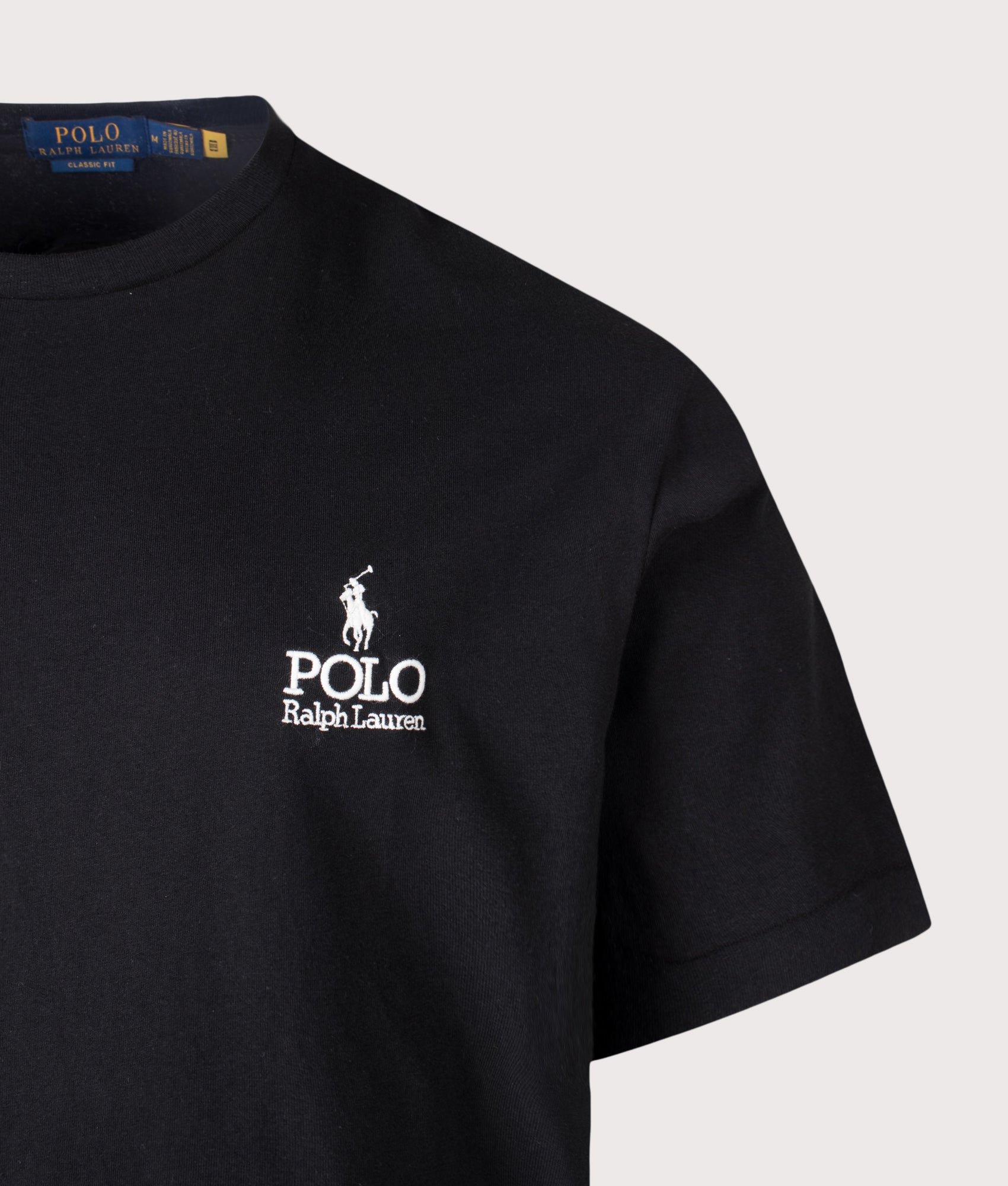 Polo Ralph Lauren Classic Fit Logo T-Shirt in Polo Black at EQVVS Menswear. Detail shot.