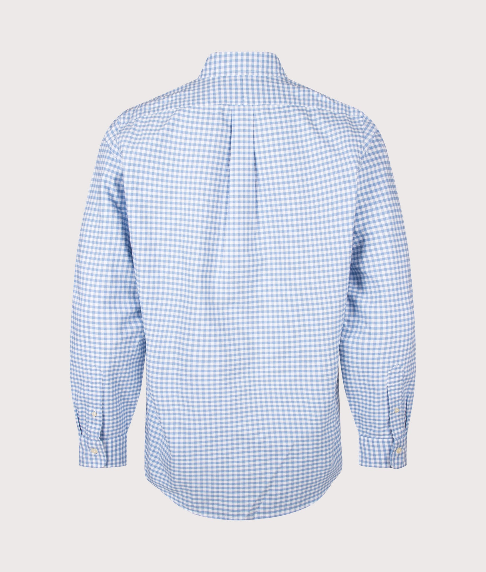 Polo Ralph Lauren Custom Fit Gingham Oxford Shirt in Bristol Blue and White at EQVVS Menswear. Back shot.