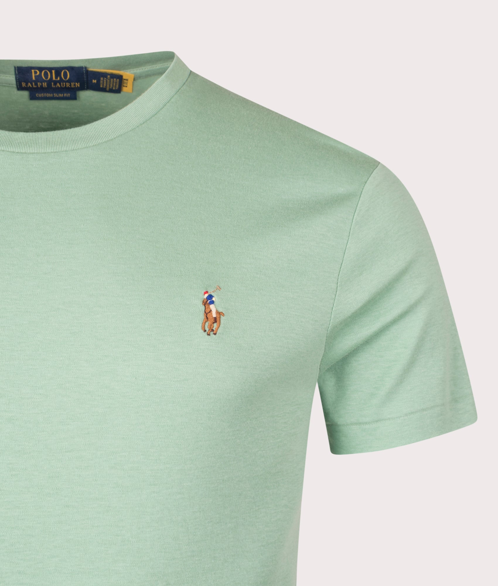 Custom Slim Fit Cotton T-Shirt in Mint Green | 100% Cotton | Polo Ralph Lauren | EQVVS | Front detail shot 
