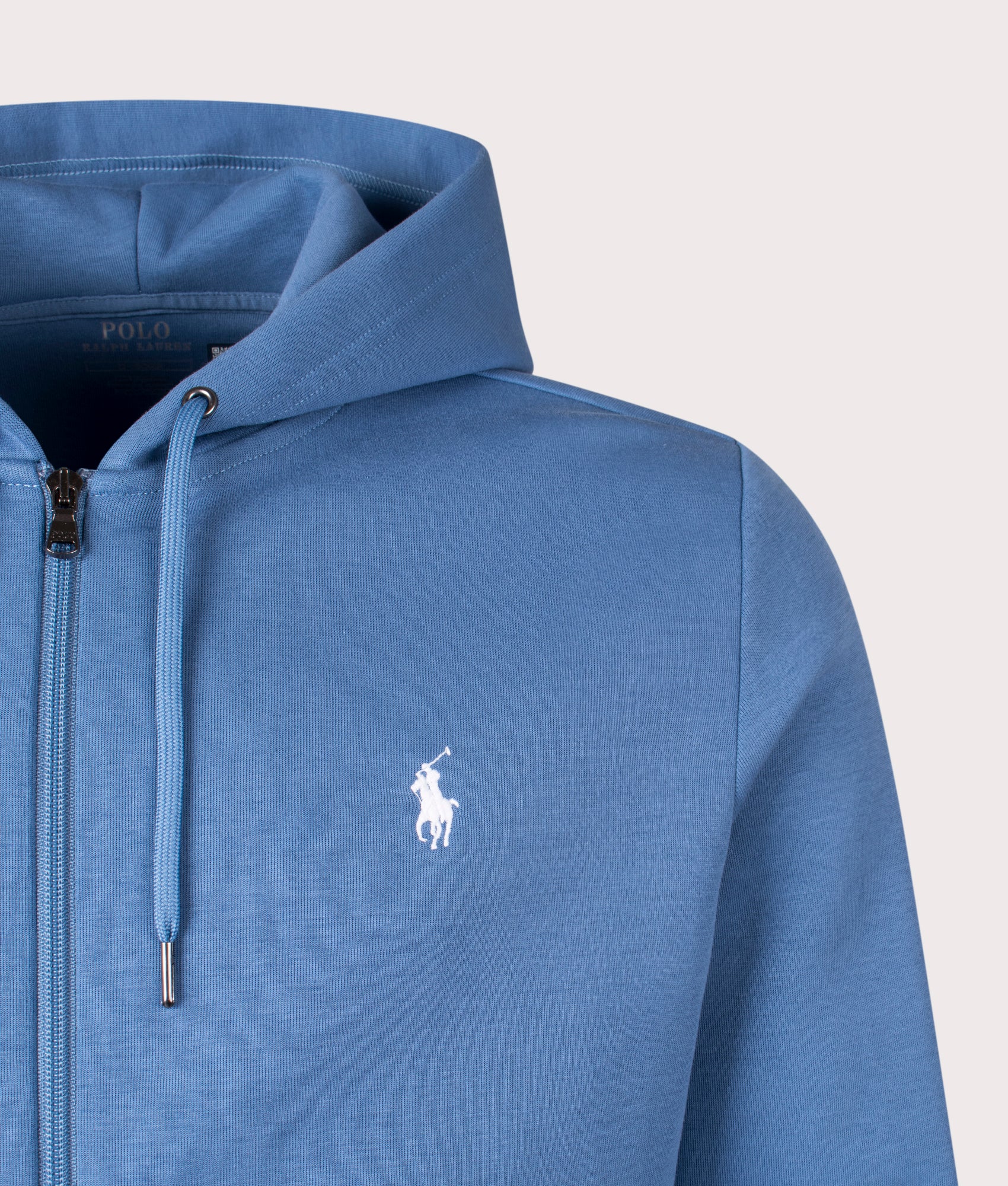 Zip Through Double Knit Hoodie in Delta Blue | Polo Ralph Lauren | EQVVS | Front detail shot 