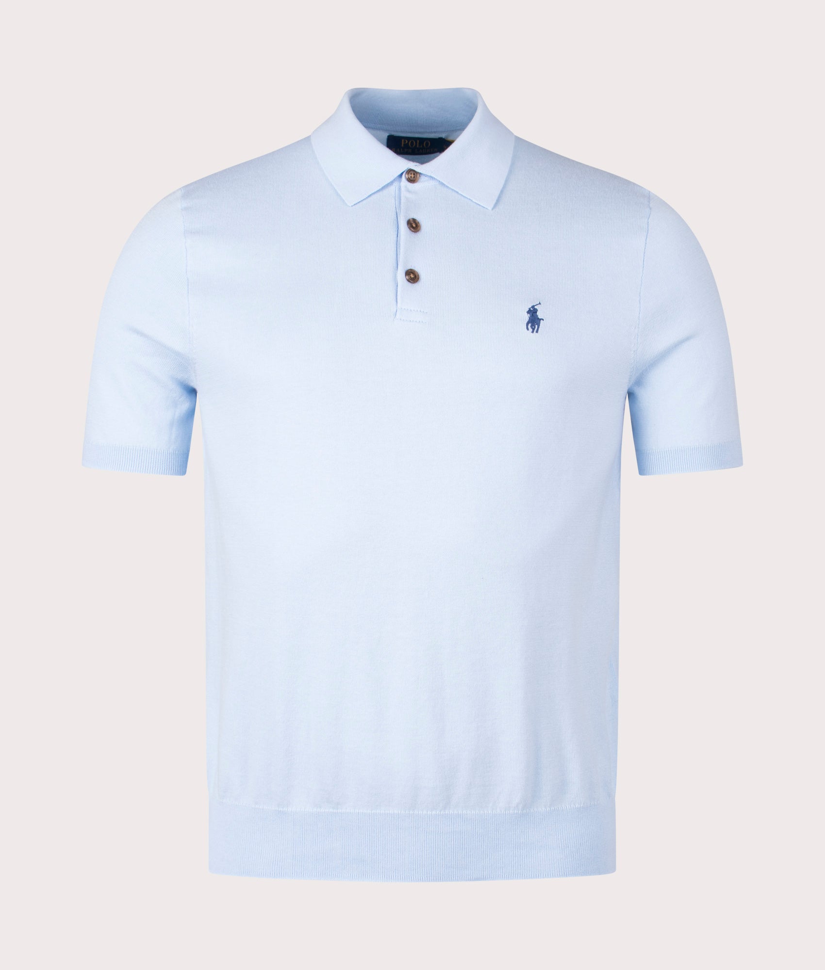 Cotton Knitted Polo Shirt in Office Blue | 100% Cotton | Polo Ralph Lauren | EQVVS | Front shot 