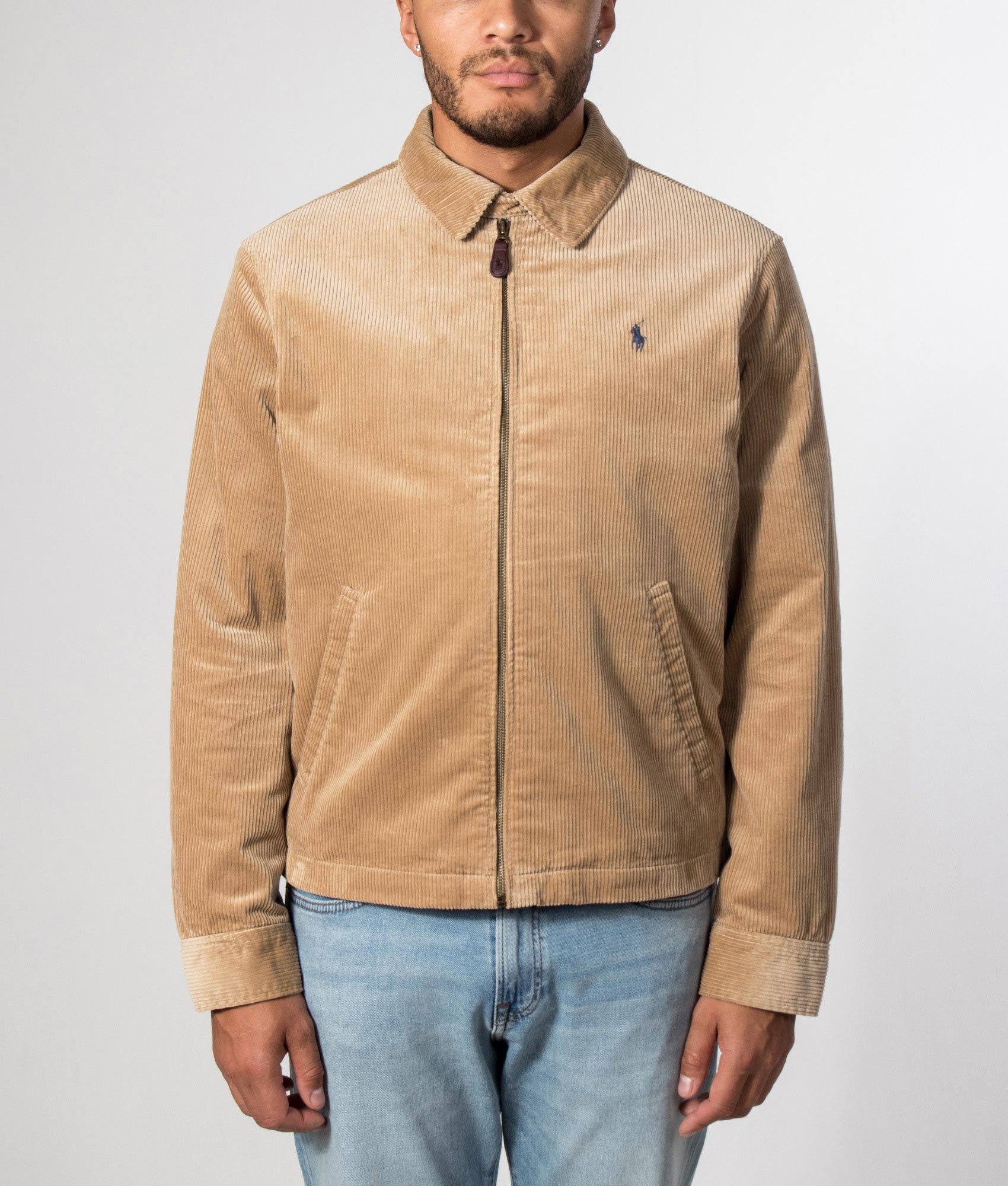 Polo Ralph Lauren Wynton Corduroy Jacket in Vintage Khaki at EQVVS Menswear. Model front shot.