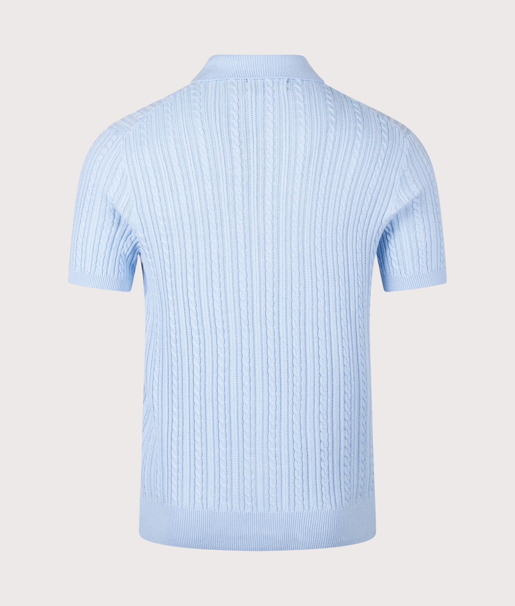 Polo Ralph Lauren Cable Knit Polo Shirt in Office Blue at EQVVS Menswear. Back shot.