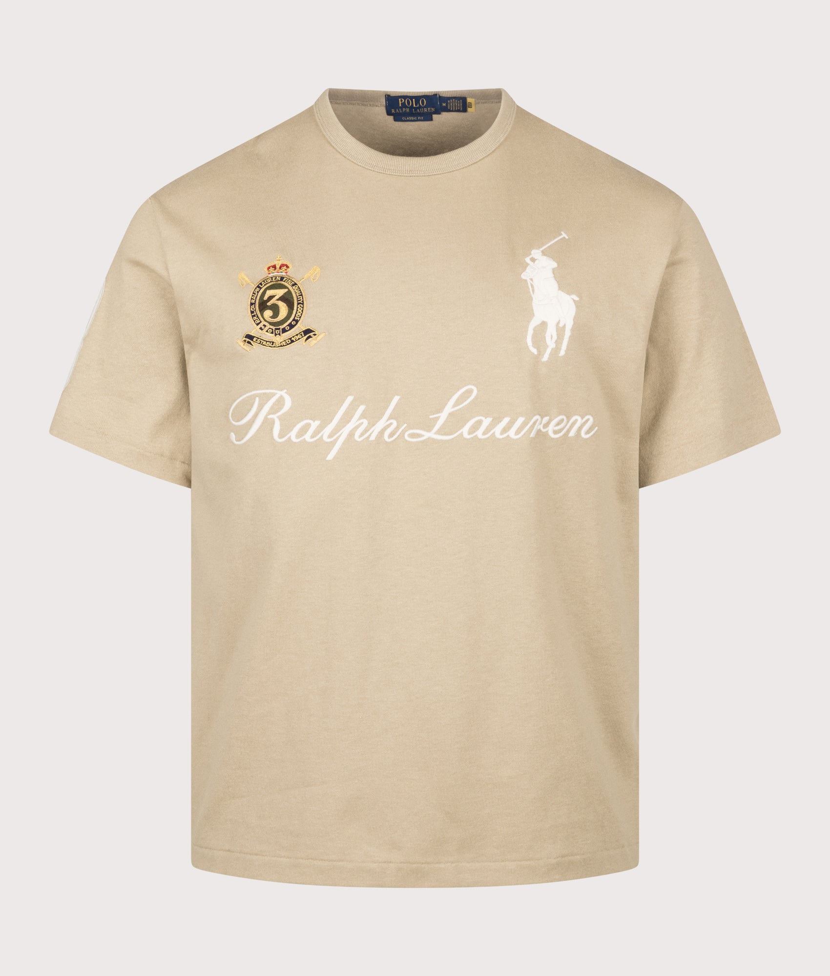 Polo Ralph Lauren Classic Fit Big Pony Jersey T-Shirt in Vintage Khaki at EQVVS Menswear. Front shot.