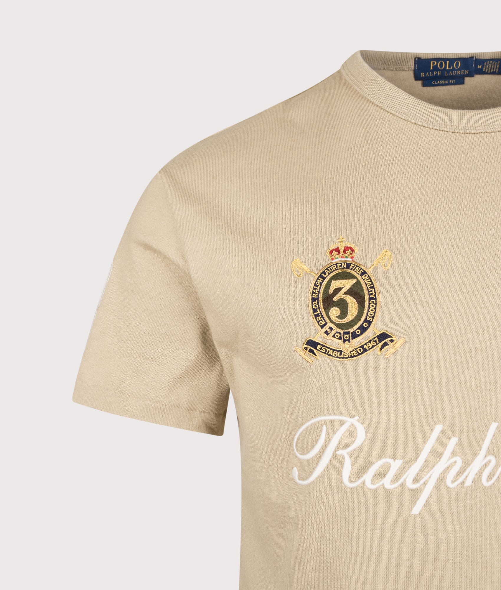 Polo Ralph Lauren Classic Fit Big Pony Jersey T-Shirt in Vintage Khaki at EQVVS Menswear. First detail shot.