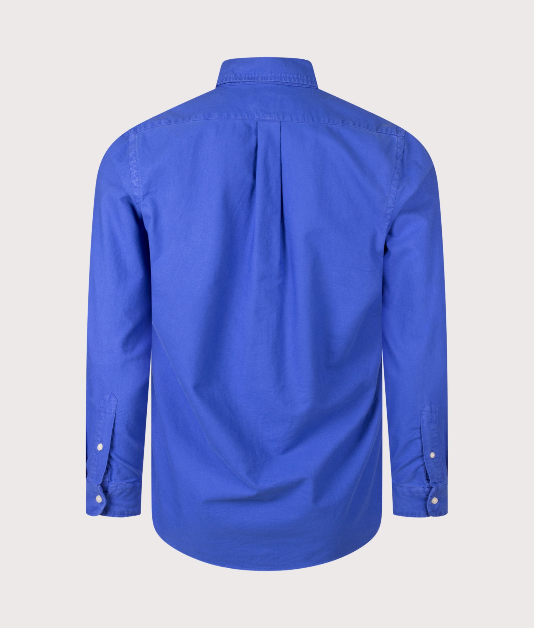 Polo Ralph Lauren Custom Fit Garment-Dyed Oxford Shirt in New Iris Blue at EQVVS Menswear.