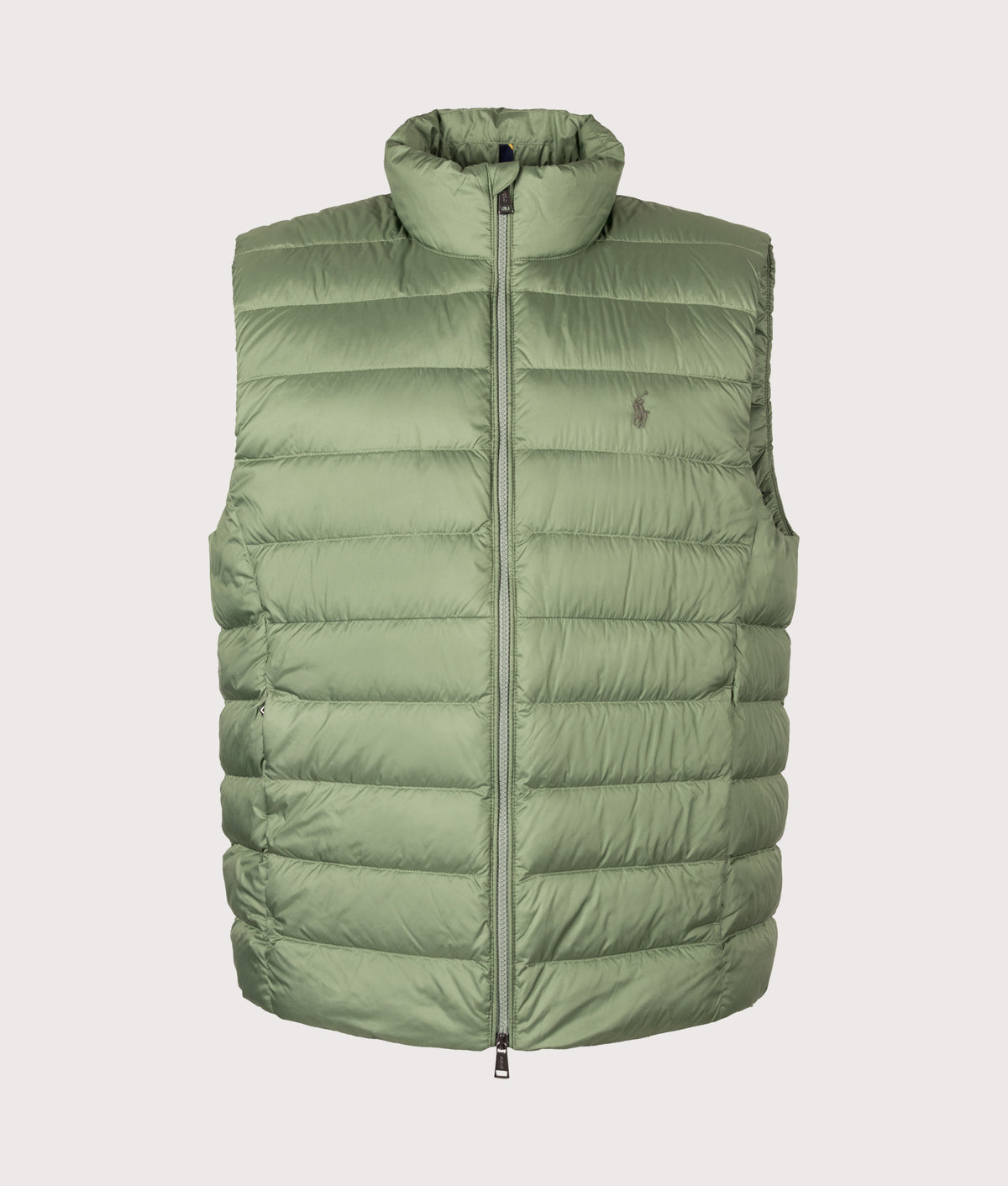 Polo Ralph Lauren The Colden Packable Down Vest in Fatigue at EQVVS Menswear. Front shot.
