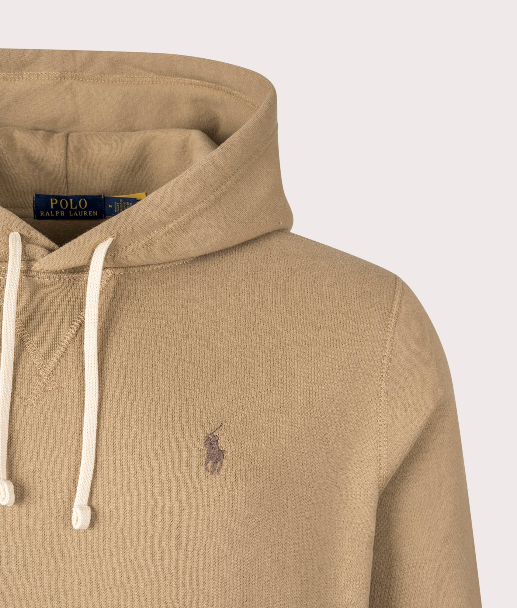 Relaxed Fit Fleece Hoodie in New Tan | Polo Ralph Lauren | EQVVS | Front detail shot 