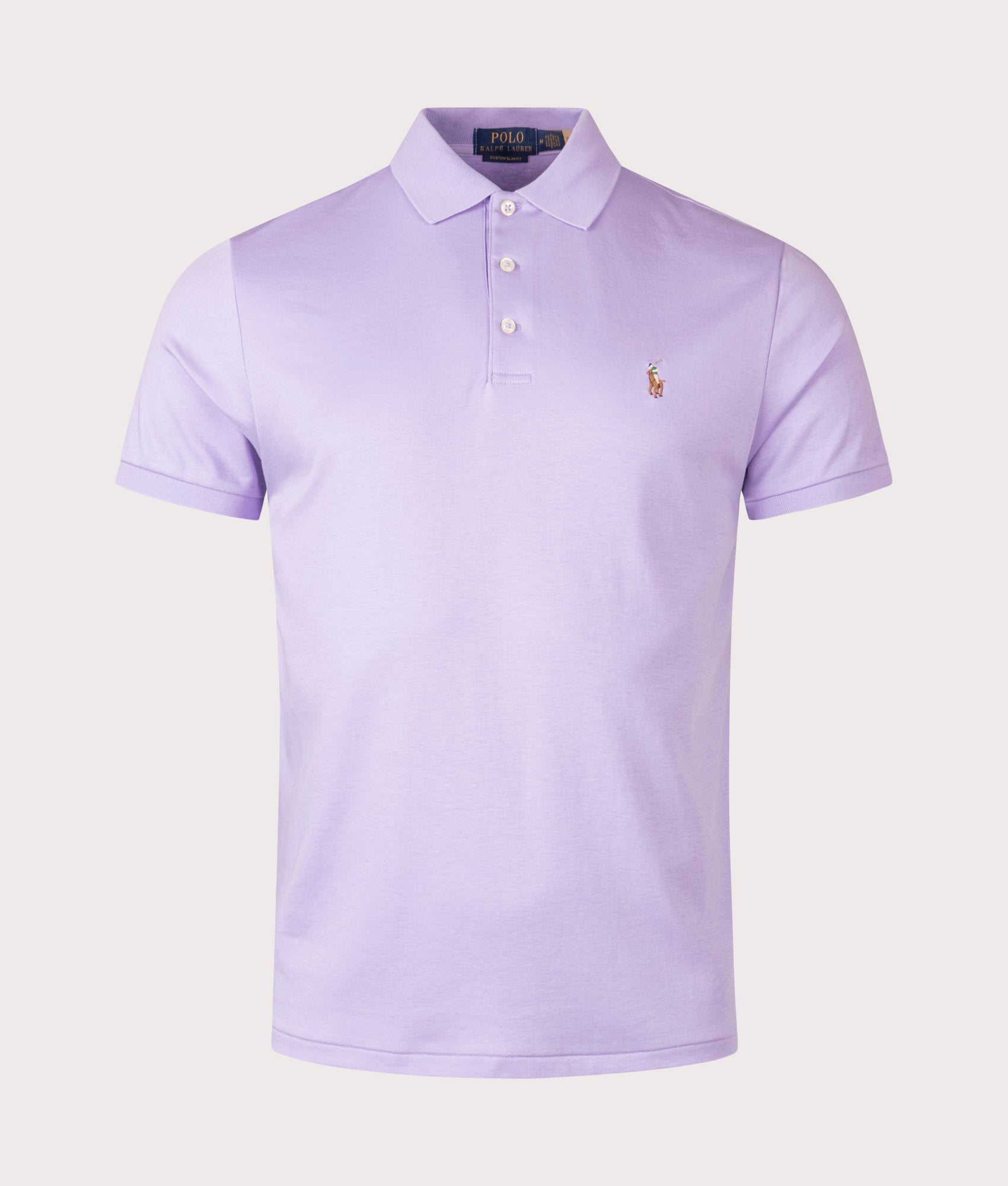 Custom Slim Fit Mesh Polo Shirt in Powder Purple | Polo Ralph Lauren | EQVVS | Front shot 