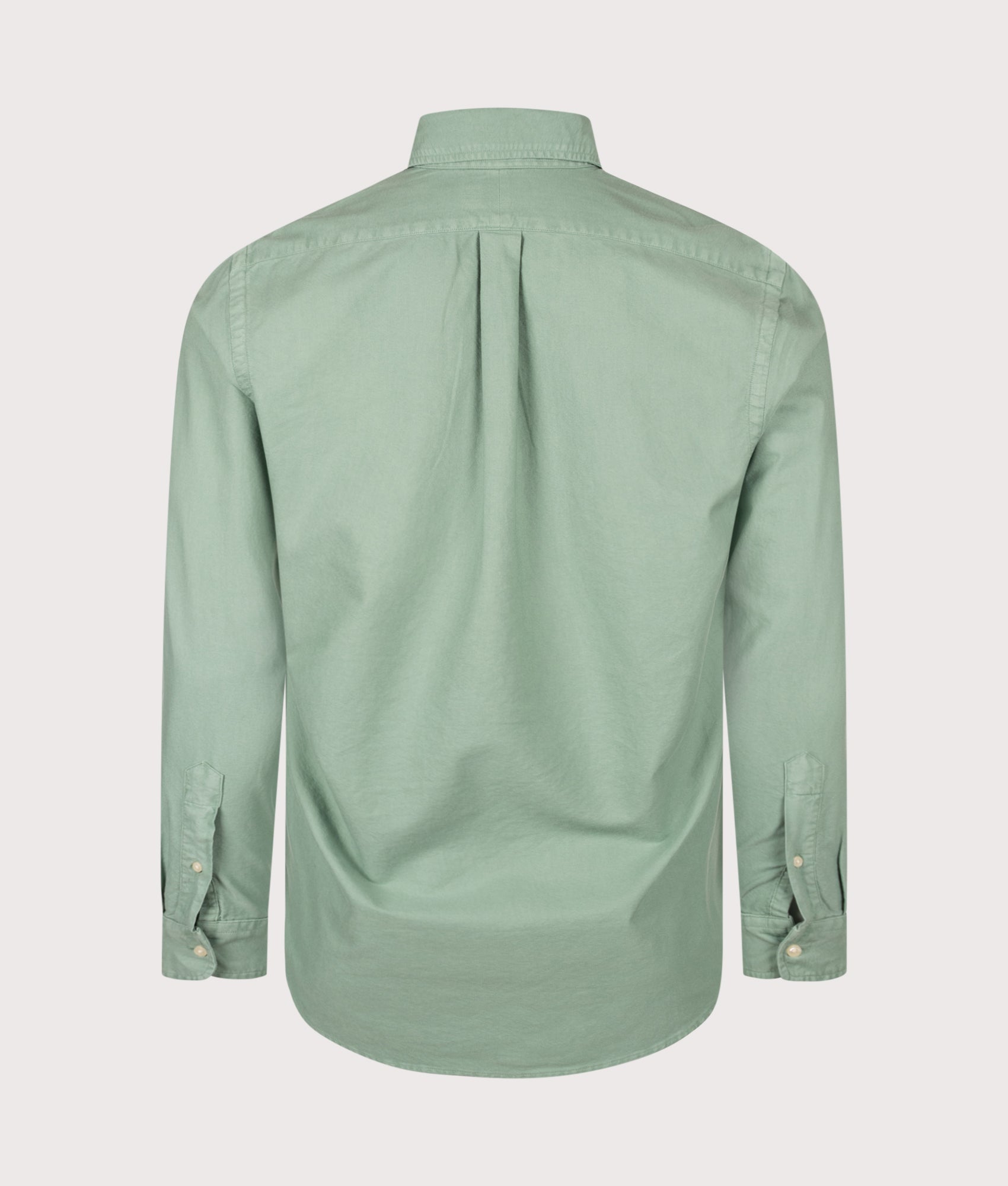 Polo Ralph Lauren Custom Fit Garment-Dyed Oxford Shirt in Faded Mint at EQVVS Menswear. Back shot.