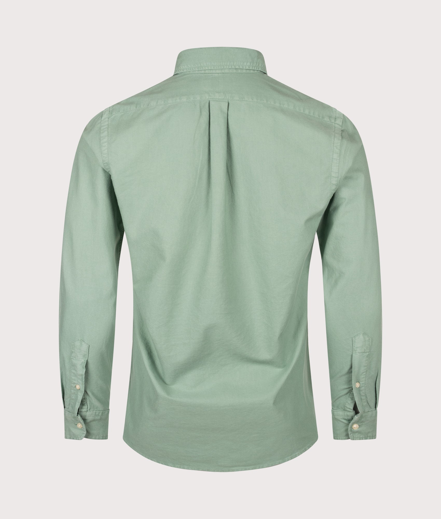 Polo Ralph Lauren Custom Fit Garment-Dyed Oxford Shirt in Faded Mint at EQVVS Menswear. Back shot.